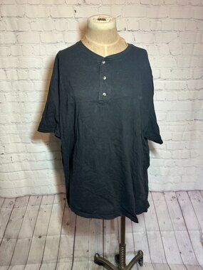 Mens Short sleeve black henley t shirt Puritan 100% cotton size XXL